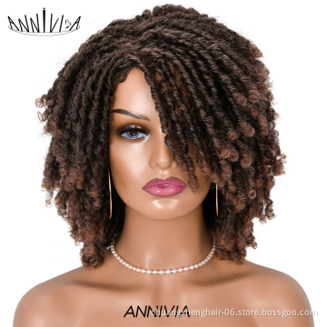Wholesale cheap Kinky Curly Crochet Braided Ombre Brown Bob Wig Synthetic Twist Braid Hair For Black Women Synthetic Hair Wigs
